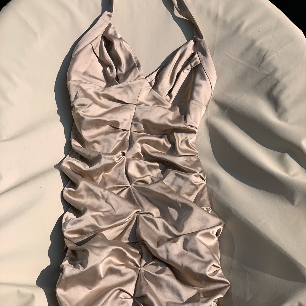 Women’s BCBG Maxazria champagne halter dress
